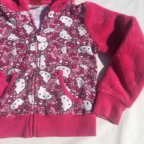 Hello Kitty Girls Fuzzy Pink Zip Hoodie Sweatshirt - Picture 7 of 12